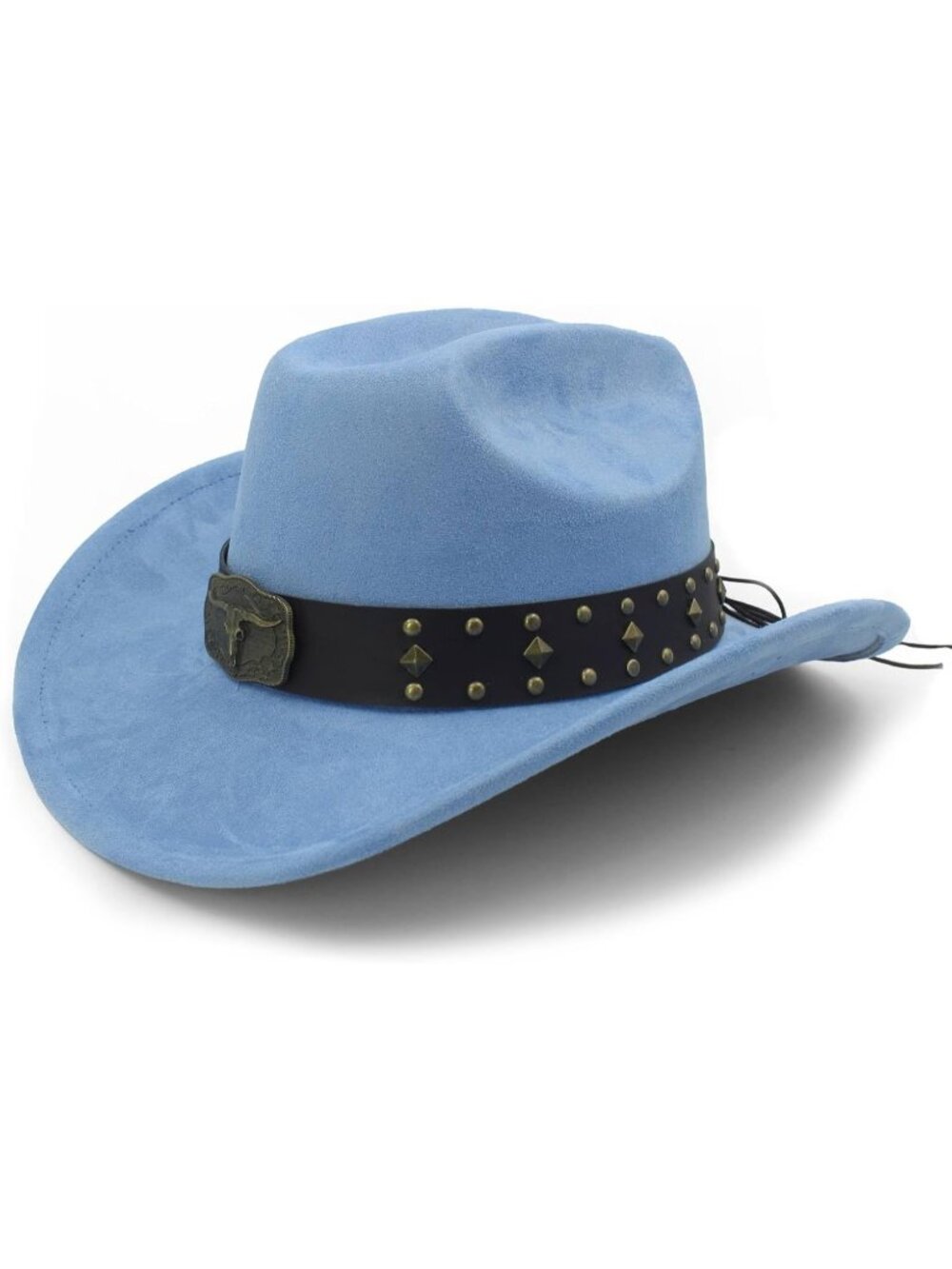 Unisex Light Blue Suede Shapeable Wide Brim Buckle Cowgirl Cowboy Western Hat